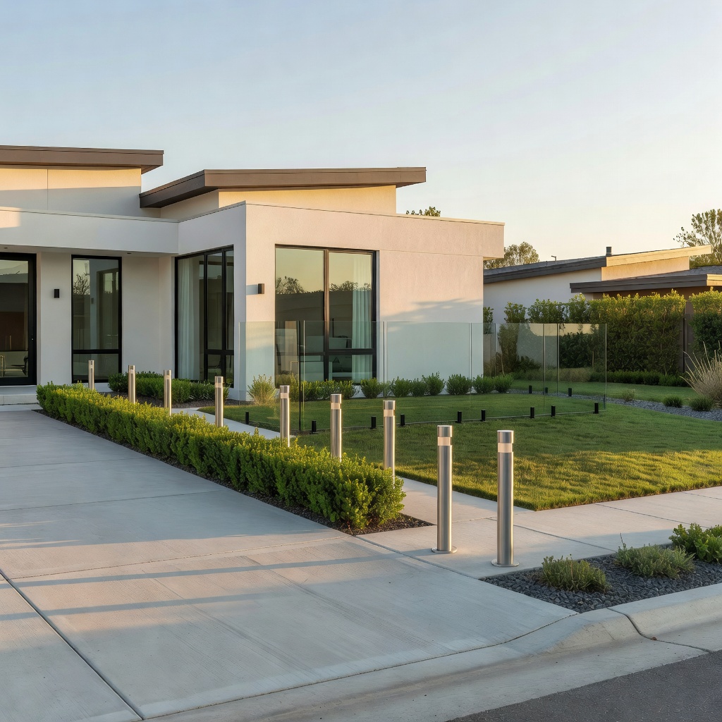 Modern residential home exterior emphasizing standard property boundaries