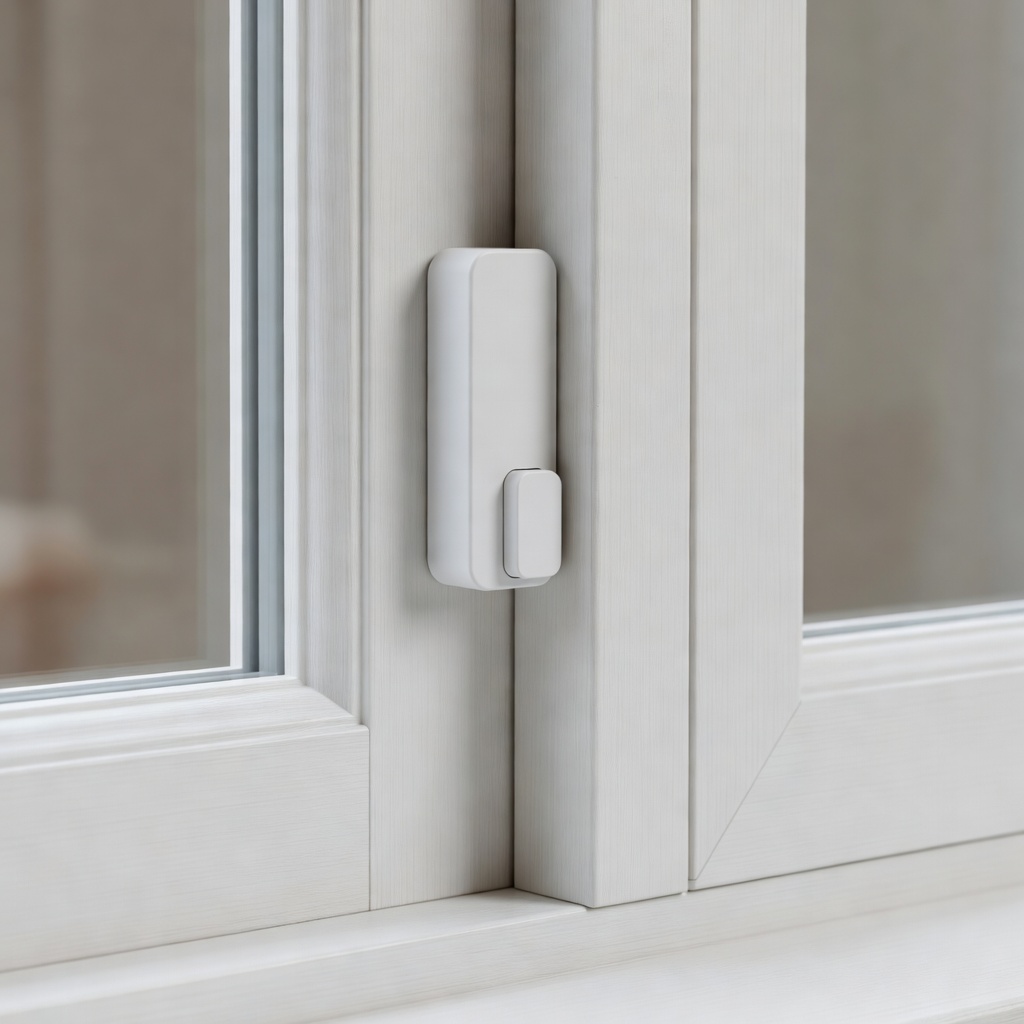 Close up view of a modern electronic keypad smart lock installed on a wooden front door